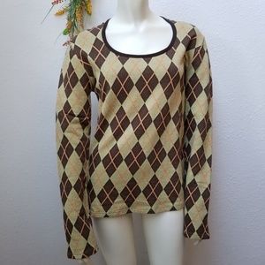 Erica Tanov Argyle Linen Sweater Large USA Made